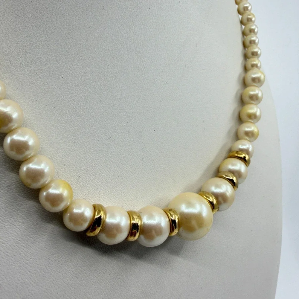 Classic Cream Faux Pearl Necklace with Gold-Tone Accents Statement Jewelry